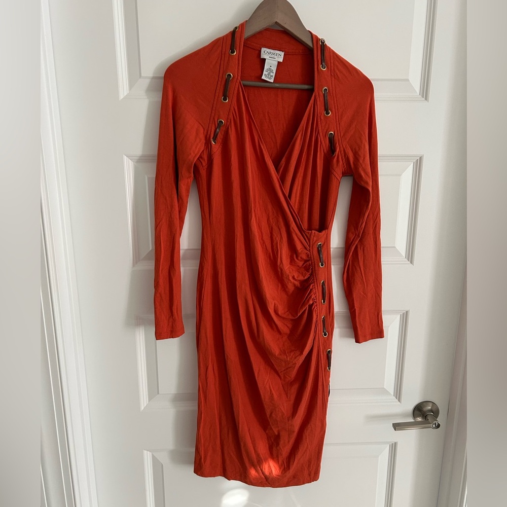 Carmen Marc Valvo Faux Wrap Dress Orange Size M